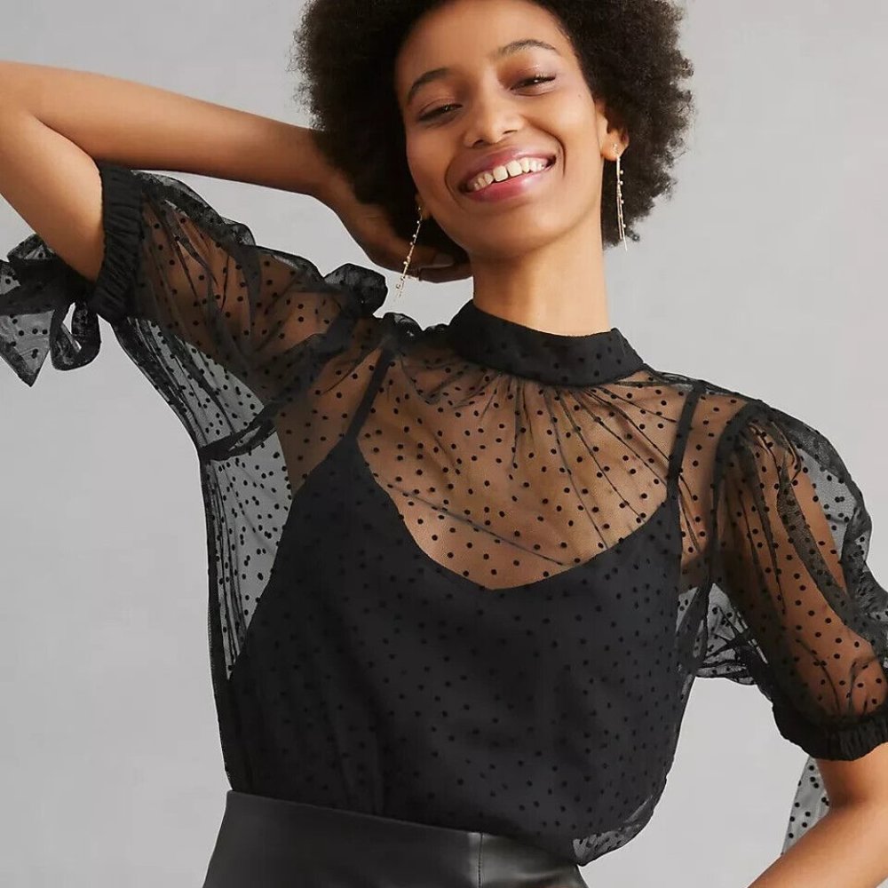 By Anthropologie Sheer Tulle Blouse top size S new nwt small black color